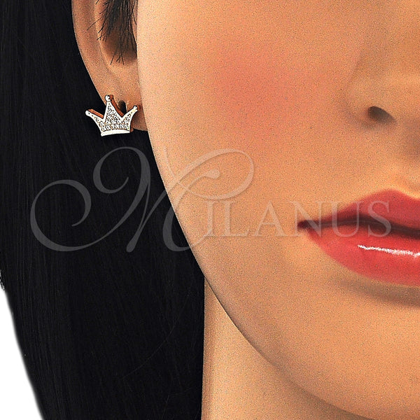 Arete Dormilona 02.336.0110.1 Plata Rodinada, Diseño de Corona, con Micro Pave Blanca, Pulido, Tono Rosado