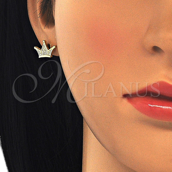 Arete Dormilona 02.336.0110.2 Plata Rodinada, Diseño de Corona, con Micro Pave Blanca, Pulido, Tono Dorado