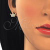 Arete Dormilona 02.336.0110.2 Plata Rodinada, Diseño de Corona, con Micro Pave Blanca, Pulido, Tono Dorado