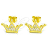Arete Dormilona 02.336.0110.2 Plata Rodinada, Diseño de Corona, con Micro Pave Blanca, Pulido, Tono Dorado
