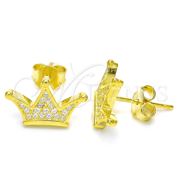 Arete Dormilona 02.336.0110.2 Plata Rodinada, Diseño de Corona, con Micro Pave Blanca, Pulido, Tono Dorado