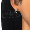 Arete Dormilona 02.336.0082.1 Plata Rodinada, Diseño de Delfín, con Zirconia Cubica Negro y Blanca, Pulido, Tono Rosado