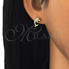Arete Dormilona 02.336.0082.2 Plata Rodinada, Diseño de Delfín, con Zirconia Cubica Negro y Blanca, Pulido, Tono Dorado