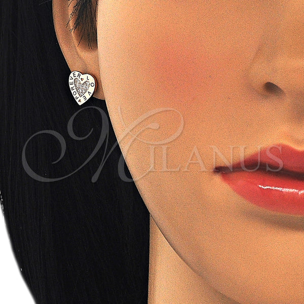 Arete Dormilona 02.336.0111.1 Plata Rodinada, Diseño de Corazón y Amor, con Micro Pave Blanca, Pulido, Tono Rosado