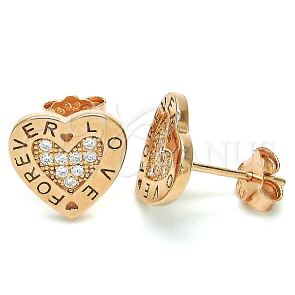Arete Dormilona 02.336.0111.1 Plata Rodinada, Diseño de Corazón y Amor, con Micro Pave Blanca, Pulido, Tono Rosado