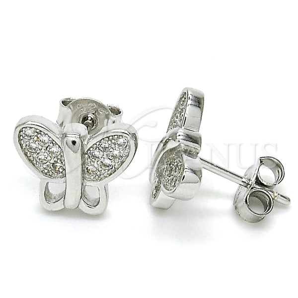 Arete Dormilona 02.336.0113 Plata Rodinada, Diseño de Mariposa, con Micro Pave Blanca, Pulido, Rodinado