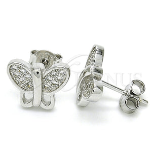Arete Dormilona 02.336.0113 Plata Rodinada, Diseño de Mariposa, con Micro Pave Blanca, Pulido, Rodinado