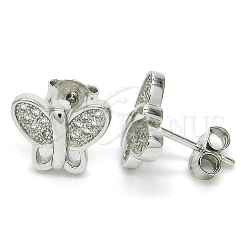 Arete Dormilona 02.336.0113 Plata Rodinada, Diseño de Mariposa, con Micro Pave Blanca, Pulido, Rodinado
