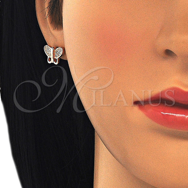 Arete Dormilona 02.336.0113.1 Plata Rodinada, Diseño de Mariposa, con Micro Pave Blanca, Pulido, Tono Rosado