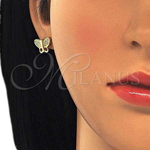 Arete Dormilona 02.336.0113.2 Plata Rodinada, Diseño de Mariposa, con Micro Pave Blanca, Pulido, Tono Dorado