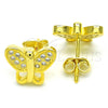Arete Dormilona 02.336.0113.2 Plata Rodinada, Diseño de Mariposa, con Micro Pave Blanca, Pulido, Tono Dorado