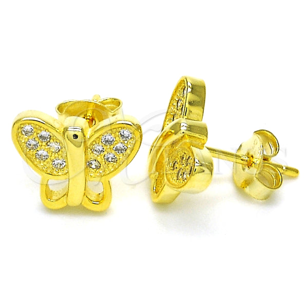 Arete Dormilona 02.336.0113.2 Plata Rodinada, Diseño de Mariposa, con Micro Pave Blanca, Pulido, Tono Dorado