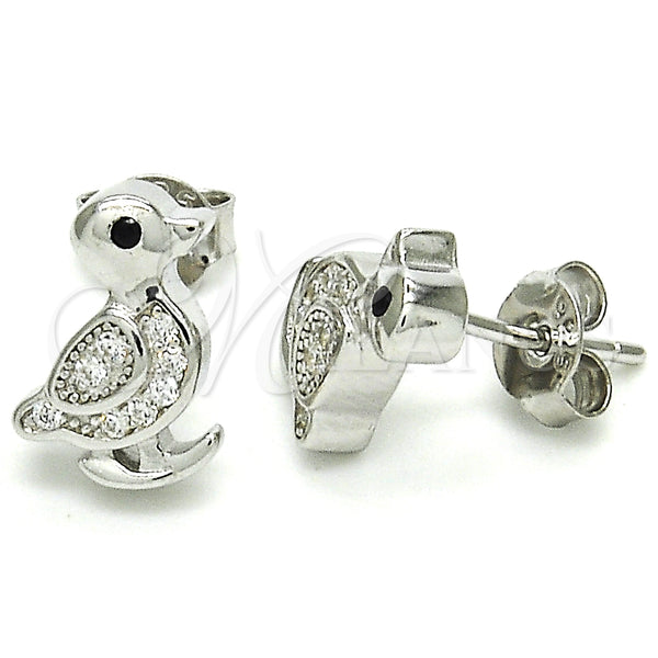 Arete Dormilona 02.336.0114 Plata Rodinada, con Blanca and Negro Micro Pave, Pulido, Rodinado