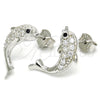 Arete Dormilona 02.336.0116 Plata Rodinada, Diseño de Delfín, con Zirconia Cubica Blanca y Negro, Pulido, Rodinado