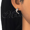 Arete Dormilona 02.336.0116.1 Plata Rodinada, Diseño de Delfín, con Zirconia Cubica Blanca y Negro, Pulido, Tono Rosado