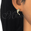 Arete Dormilona 02.336.0116.2 Plata Rodinada, Diseño de Delfín, con Zirconia Cubica Blanca y Negro, Pulido, Tono Dorado