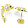 Arete Dormilona 02.336.0116.2 Plata Rodinada, Diseño de Delfín, con Zirconia Cubica Blanca y Negro, Pulido, Tono Dorado
