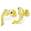Arete Dormilona 02.336.0116.2 Plata Rodinada, Diseño de Delfín, con Zirconia Cubica Blanca y Negro, Pulido, Tono Dorado