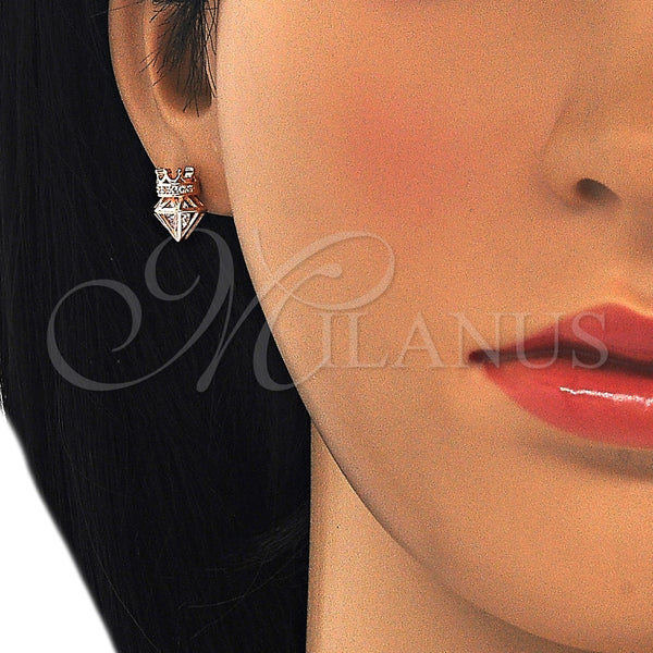 Arete Dormilona 02.336.0117.1 Plata Rodinada, Diseño de Corona, con Zirconia Cubica Blanca, Pulido, Tono Rosado
