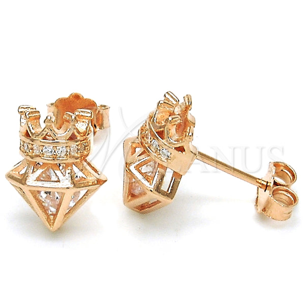 Arete Dormilona 02.336.0117.1 Plata Rodinada, Diseño de Corona, con Zirconia Cubica Blanca, Pulido, Tono Rosado