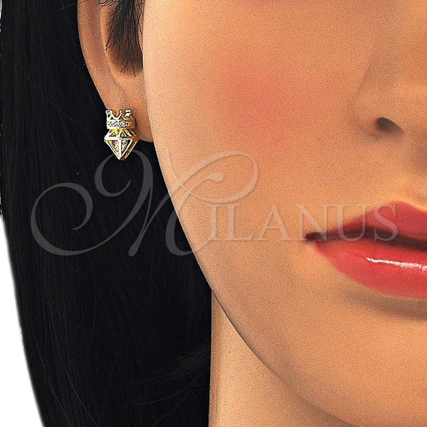Arete Dormilona 02.336.0117.2 Plata Rodinada, Diseño de Corona, con Zirconia Cubica Blanca, Pulido, Tono Dorado
