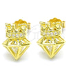Arete Dormilona 02.336.0117.2 Plata Rodinada, Diseño de Corona, con Zirconia Cubica Blanca, Pulido, Tono Dorado