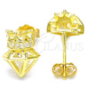 Arete Dormilona 02.336.0117.2 Plata Rodinada, Diseño de Corona, con Zirconia Cubica Blanca, Pulido, Tono Dorado
