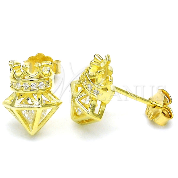 Arete Dormilona 02.336.0117.2 Plata Rodinada, Diseño de Corona, con Zirconia Cubica Blanca, Pulido, Tono Dorado