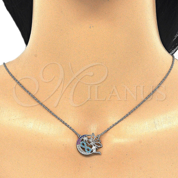 Collares con Dije 04.336.0075.16 Plata Rodinada, Diseño de Luna y Infinito, con Micro Pave Multicolor, Pulido, Rodinado (Grosor 02 MM, 16 Pulgadas de Largo)