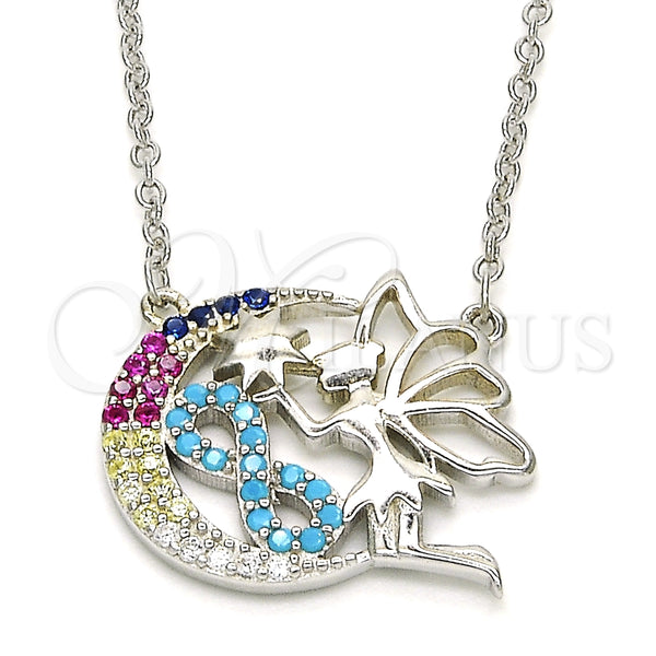 Collares con Dije 04.336.0075.16 Plata Rodinada, Diseño de Luna y Infinito, con Micro Pave Multicolor, Pulido, Rodinado (Grosor 02 MM, 16 Pulgadas de Largo)
