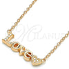 Collares con Dije 04.336.0004.1.16 Plata Rodinada, Diseño de Amor y Corazón, con Zirconia Cubica Blanca, Pulido, Tono Rosado (Grosor 02 MM, 16 Pulgadas de Largo)