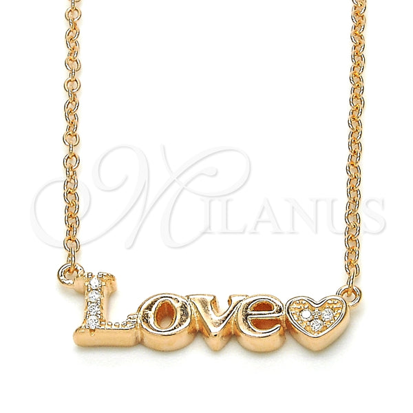 Collares con Dije 04.336.0004.1.16 Plata Rodinada, Diseño de Amor y Corazón, con Zirconia Cubica Blanca, Pulido, Tono Rosado (Grosor 02 MM, 16 Pulgadas de Largo)