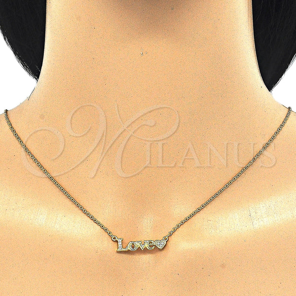 Collares con Dije 04.336.0004.2.16 Plata Rodinada, Diseño de Amor y Corazón, con Zirconia Cubica Blanca, Pulido, Tono Dorado (Grosor 02 MM, 16 Pulgadas de Largo)