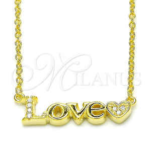 Collares con Dije 04.336.0004.2.16 Plata Rodinada, Diseño de Amor y Corazón, con Zirconia Cubica Blanca, Pulido, Tono Dorado (Grosor 02 MM, 16 Pulgadas de Largo)
