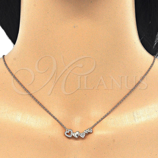 Collares con Dije 04.336.0053.1.16 Plata Rodinada, Diseño de Corazón, con Zirconia Cubica Blanca, Pulido, Tono Rosado (Grosor 02 MM, 16 Pulgadas de Largo)
