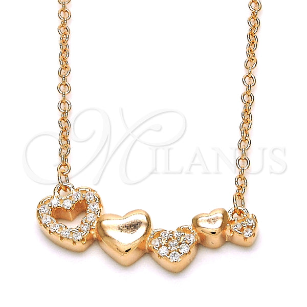 Collares con Dije 04.336.0053.1.16 Plata Rodinada, Diseño de Corazón, con Zirconia Cubica Blanca, Pulido, Tono Rosado (Grosor 02 MM, 16 Pulgadas de Largo)