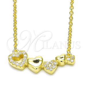 Collares con Dije 04.336.0053.2.16 Plata Rodinada, Diseño de Corazón, con Zirconia Cubica Blanca, Pulido, Tono Dorado (Grosor 02 MM, 16 Pulgadas de Largo)