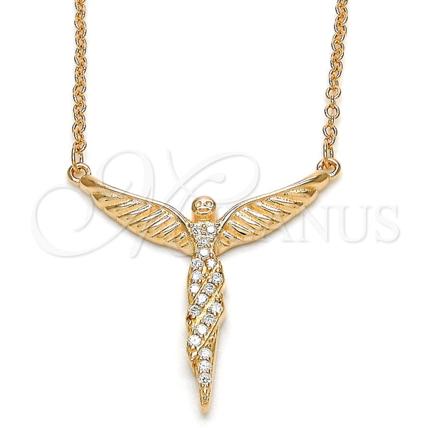 Collares con Dije 04.336.0009.1.16 Plata Rodinada, Diseño de Angel, con Micro Pave Blanca, Pulido, Tono Rosado (Grosor 01 MM, 16 Pulgadas de Largo)