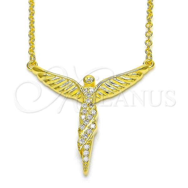 Collares con Dije 04.336.0009.2.16 Plata Rodinada, Diseño de Angel, con Micro Pave Blanca, Pulido, Tono Dorado (Grosor 01 MM, 16 Pulgadas de Largo)