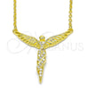Collares con Dije 04.336.0009.2.16 Plata Rodinada, Diseño de Angel, con Micro Pave Blanca, Pulido, Tono Dorado (Grosor 01 MM, 16 Pulgadas de Largo)