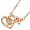 Collares con Dije 04.336.0063.1.16 Plata Rodinada, Diseño de Corazón y Llave, con Zirconia Cubica Blanca y Cristal Blanca, Pulido, Tono Rosado (Grosor 02 MM, 16 Pulgadas de Largo)