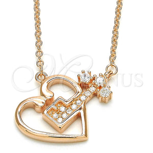 Collares con Dije 04.336.0063.1.16 Plata Rodinada, Diseño de Corazón y Llave, con Zirconia Cubica Blanca y Cristal Blanca, Pulido, Tono Rosado (Grosor 02 MM, 16 Pulgadas de Largo)
