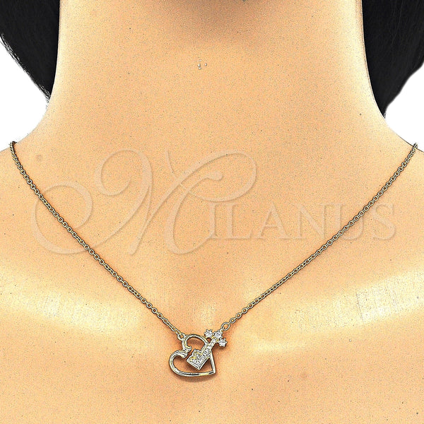 Collares con Dije 04.336.0063.2.16 Plata Rodinada, con Zirconia Cubica Blanca y Cristal Blanca, Pulido, Tono Dorado (Grosor 02 MM, 16 Pulgadas de Largo)