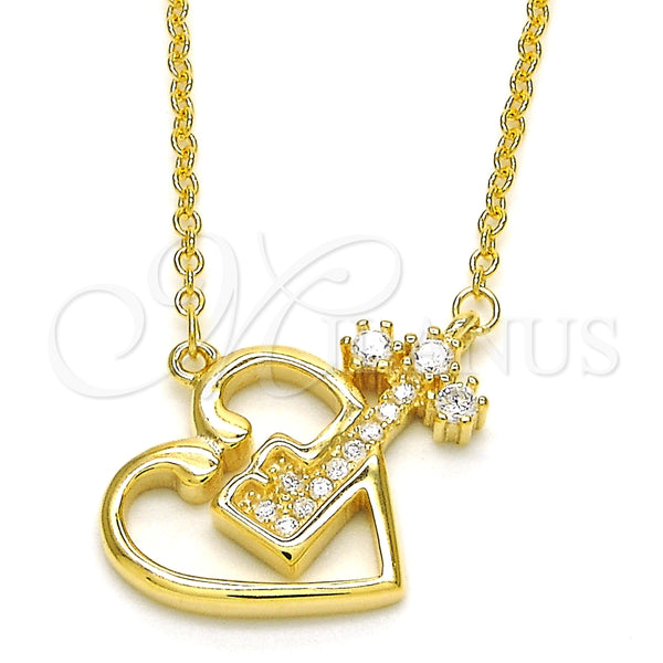 Collares con Dije 04.336.0063.2.16 Plata Rodinada, con Zirconia Cubica Blanca y Cristal Blanca, Pulido, Tono Dorado (Grosor 02 MM, 16 Pulgadas de Largo)