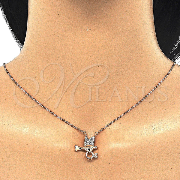 Collares con Dije 04.336.0028.1.16 Plata Rodinada, Diseño de Pajaro, con Zirconia Cubica Blanca, Pulido, Tono Rosado (Grosor 02 MM, 16 Pulgadas de Largo)