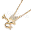 Collares con Dije 04.336.0028.1.16 Plata Rodinada, Diseño de Pajaro, con Zirconia Cubica Blanca, Pulido, Tono Rosado (Grosor 02 MM, 16 Pulgadas de Largo)