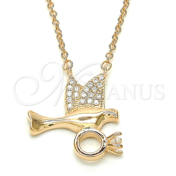 Collares con Dije 04.336.0028.1.16 Plata Rodinada, Diseño de Pajaro, con Zirconia Cubica Blanca, Pulido, Tono Rosado (Grosor 02 MM, 16 Pulgadas de Largo)