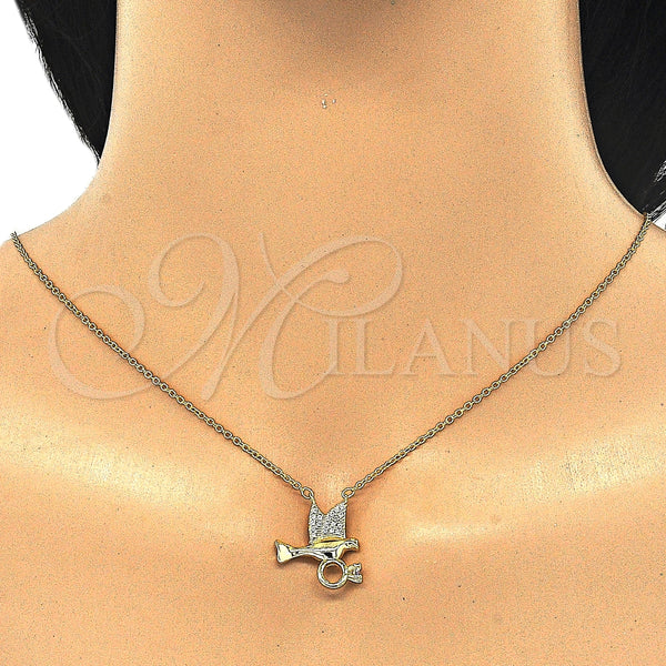 Collares con Dije 04.336.0028.2.16 Plata Rodinada, Diseño de Pajaro, con Zirconia Cubica Blanca, Pulido, Tono Dorado (Grosor 02 MM, 16 Pulgadas de Largo)