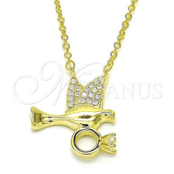 Collares con Dije 04.336.0028.2.16 Plata Rodinada, Diseño de Pajaro, con Zirconia Cubica Blanca, Pulido, Tono Dorado (Grosor 02 MM, 16 Pulgadas de Largo)