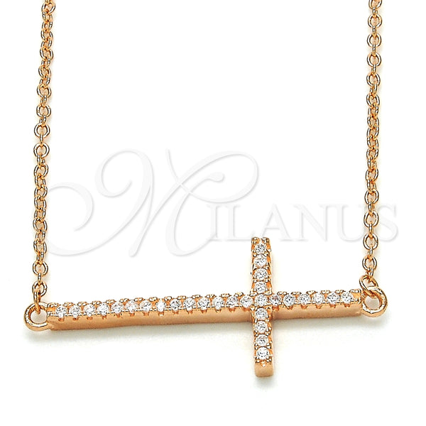 Collares con Dije 04.336.0054.1.16 Plata Rodinada, Diseño de Cruz, con Zirconia Cubica Blanca, Pulido, Tono Rosado (Grosor 01 MM, 16 Pulgadas de Largo)